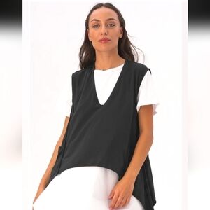 AMICI By Baci V-NeckAsysemtrical Cotton Pocket Shirt In Black. Size S NWT